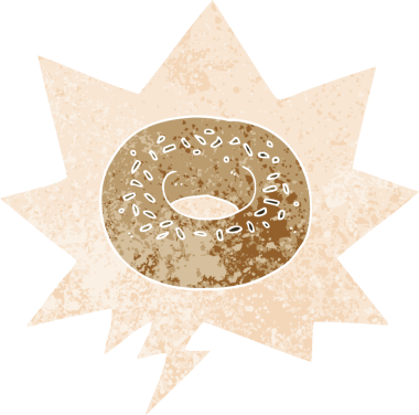 grunge 'da konuşma baloncuğu olan çizgi film donutu bir insan tarafından çizilmiş tedirgin geçmiş dokuma tarzı