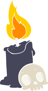 Bir insan tarafından çizilmiş düz renkli kafatası ve mum.