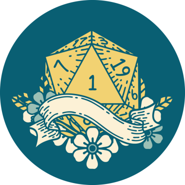 Retro Dövme Biçimi Doğal Bir d20 zar bir insan tarafından çizildi