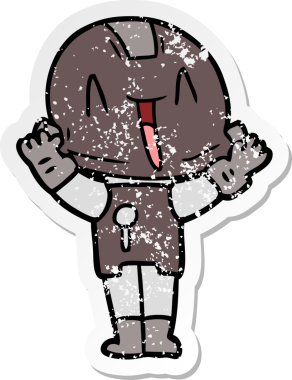 Bir insan tarafından çizilmiş karikatür robotunun sıkıntılı çıkartması.