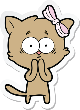 Bir insan tarafından çizilmiş çizgi film kedisinin çıkartması.