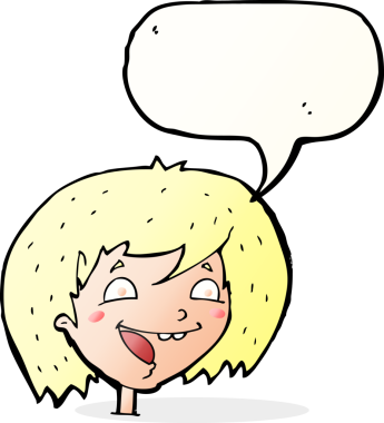 Bir insan tarafından çizilmiş konuşma balonlu mutlu kız çizgi filmi.