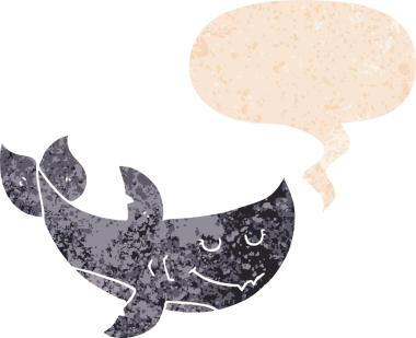 Bir insan tarafından çizilmiş grunge dertli retro tarzı konuşma baloncuğu ile çizgi film köpekbalığı