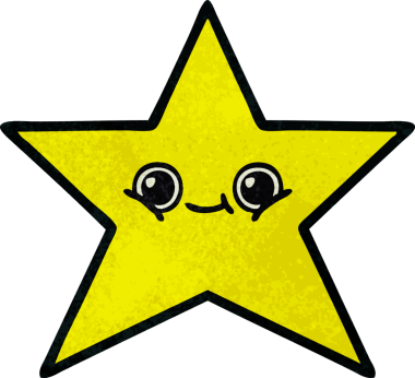 Bir insan tarafından çizilmiş altın yıldızın retro grunge desenli karikatürü