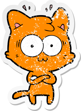 Bir karikatür çıkartması bir insan tarafından çizilmiş kediye şaşırttı.