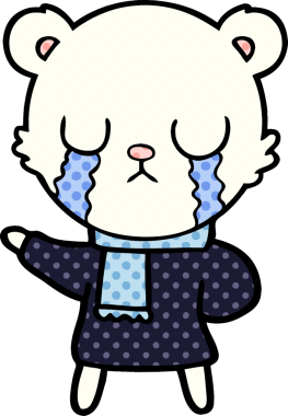 Bir insan tarafından çizilmiş ağlayan kutup ayısı çizgi filmi.