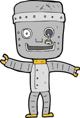 Bir insan tarafından çizilmiş komik yaşlı robot.