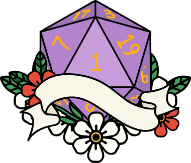 Retro Dövme Biçimi Doğal Bir d20 zar bir insan tarafından çizildi