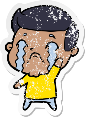 Bir insan tarafından çizilmiş ağlayan bir karikatürcünün sıkıntılı çıkartması.