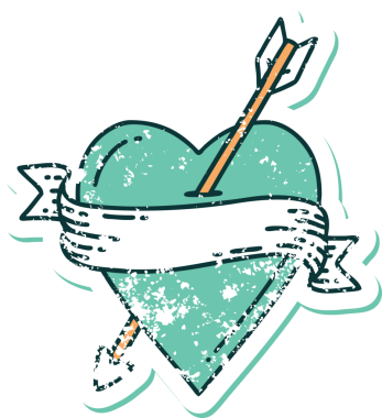 Bir insan tarafından çizilmiş ok kalp ve pankartın sembolik dövmeli görüntüsü