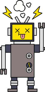 Bir insan tarafından çizilmiş sevimli bir robot karikatürü.