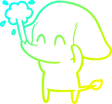 Bir insanın çizdiği suyu püskürten şirin bir filin soğuk eğimli çizgisi.