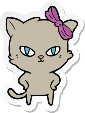 Bir insan tarafından çizilmiş şirin bir çizgi film kedisinin çıkartması.