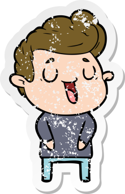 Bir insan tarafından çizilmiş mutlu bir çizgi film karakterinin sıkıntılı çıkartması.