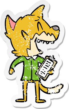 Bir insan tarafından çizilmiş gülen tilki satıcısının sıkıntılı çıkartması.