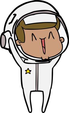 Bir insan tarafından çizilmiş mutlu astronot çizgi filmi.