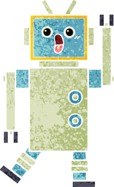 Bir insan tarafından çizilmiş bir robotun retro çizim tarzı karikatürü