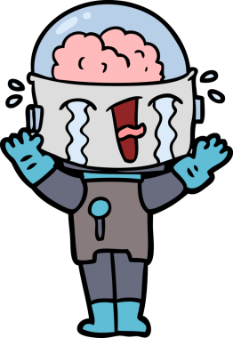 Bir insan tarafından çizilmiş ağlayan robot çizgi film.