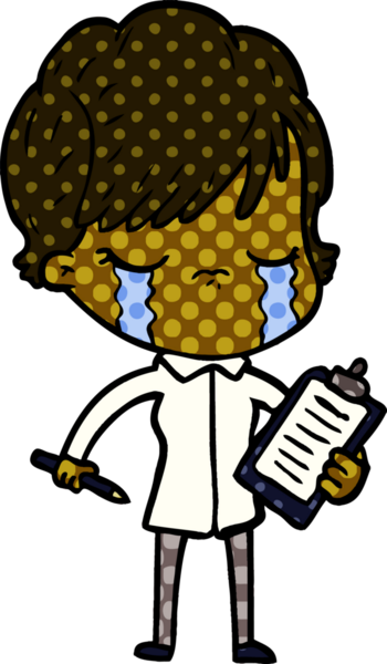 Bir insan tarafından çizilmiş ağlayan çizgi film kadını.