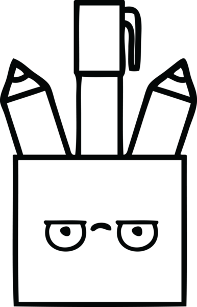 Bir insan tarafından çizilmiş kalem kabının çizgi çizimi