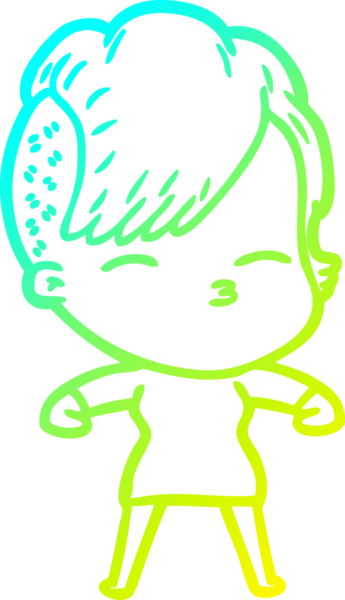 Bir insan tarafından çizilmiş, gözlerini kısarak bakan bir çizgi film karakteri.