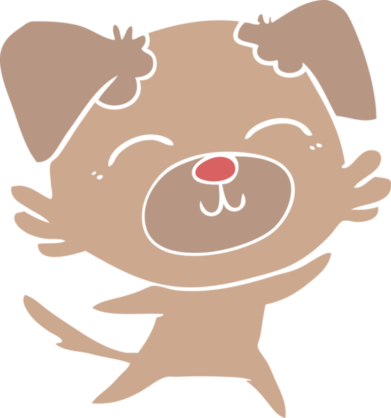 Bir insan tarafından çizilmiş düz renkli çizgi film köpeği.