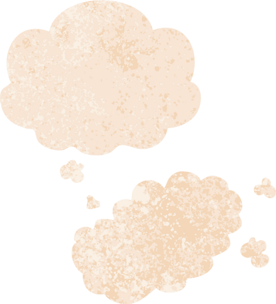 Düşünce baloncuğu ile çizgi film dumanı grunge sıkıntılı retro dokuma tarzı bir insan tarafından çizilmiş