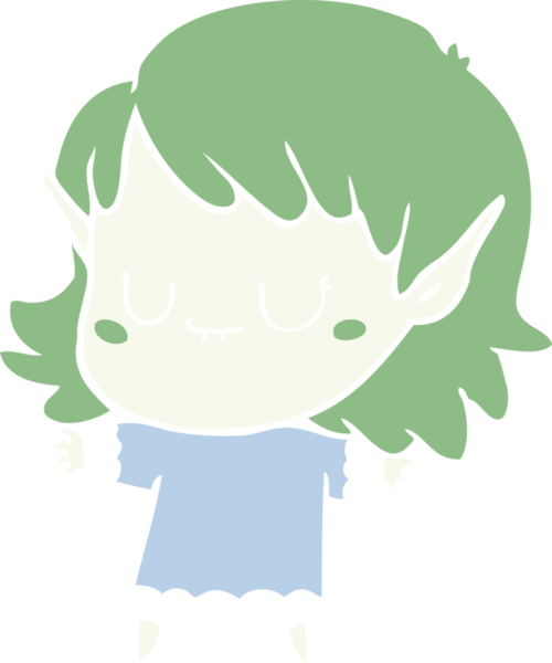 Bir insan tarafından çizilmiş mutlu düz renkli çizgi film elf kızı