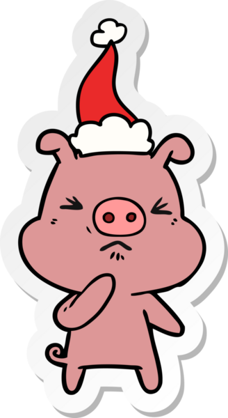 Bir insan tarafından çizilmiş Noel Baba şapkası giymiş kızgın bir domuzun el yazısı.