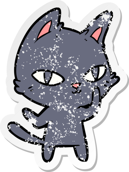 Bir insan tarafından çizilmiş karikatür kedisinin sıkıntılı çıkartması.