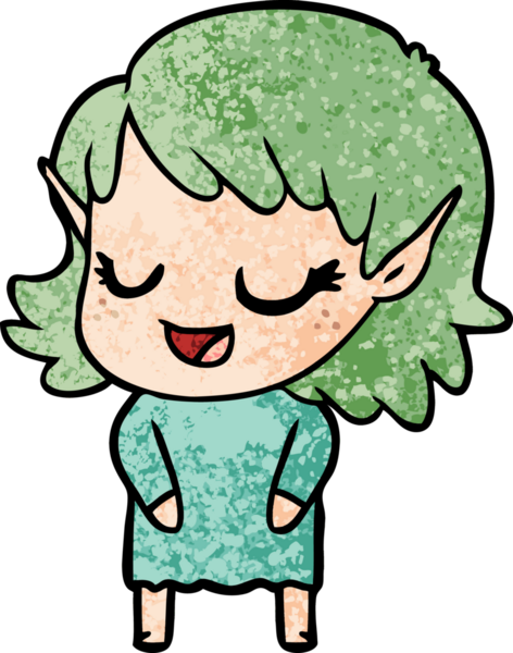 Bir insan tarafından çizilmiş mutlu elf kızı.