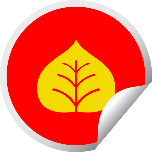 Bir insan tarafından çizilmiş bir sonbahar yaprağının dairesel kabuk soyucu karikatürü.