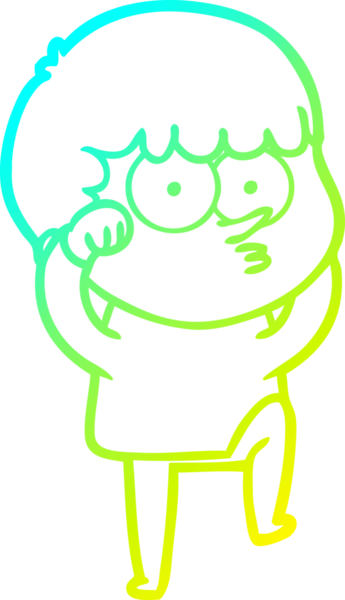 Çizgi film meraklısı bir çocuğun soğuk gradyan çizimi İnançsızlıkla gözlerini ovuşturan bir insan tarafından çizilmiş