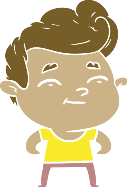 Bir insan tarafından çizilmiş mutlu düz renkli karikatür adam.