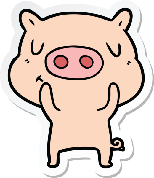 Bir insan tarafından çizilmiş çizgi film içerikli bir domuzun çıkartması.