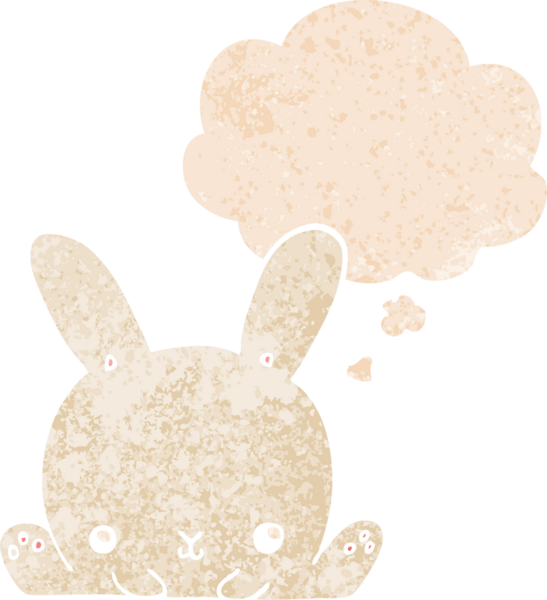 Düşünce baloncuklu çizgi film tavşanı grunge dertli eski moda bir insan tarafından çizilmiş.