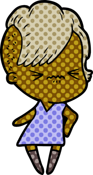 Çizgi film, bir insan tarafından çizilmiş sinirli hippi kız.