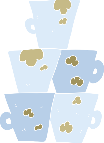 Bir insan tarafından çizilmiş kirli kahve fincanlarının düz renk çizimi