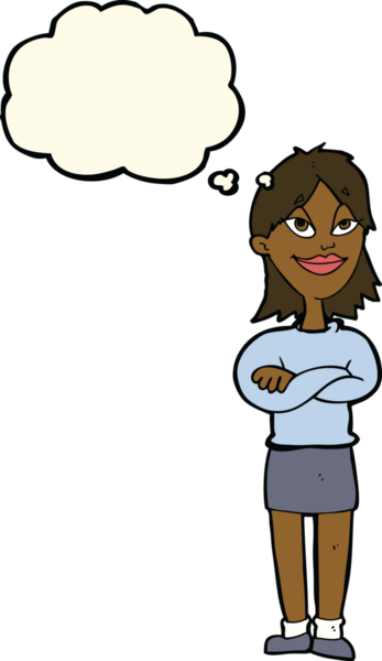 Bir insan tarafından çizilmiş düşünce baloncuğu olan gururlu bir kadın.