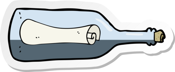 Bir insan tarafından çizilmiş şişe karikatüründeki bir mesajın etiketi.