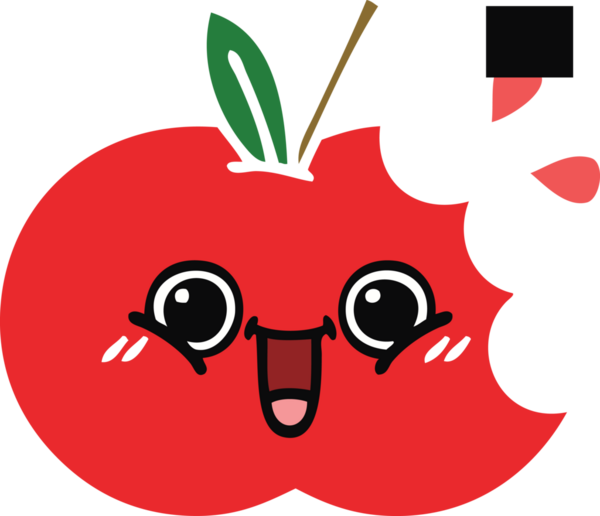 Bir insan tarafından çizilmiş kırmızı bir elmanın düz renkli retro karikatürü