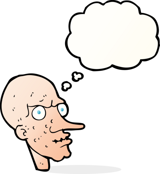 Düşünce baloncuğu insan tarafından çizilmiş kötü yaşlı adam çizgi filmi.
