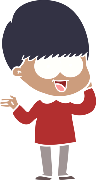 Bir insan tarafından çizilmiş mutlu düz renkli çizgi film çocuğu.