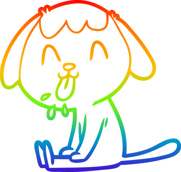 Gökkuşağı gradyan çizimi. Bir insan tarafından çizilmiş şirin bir köpek çizimi.