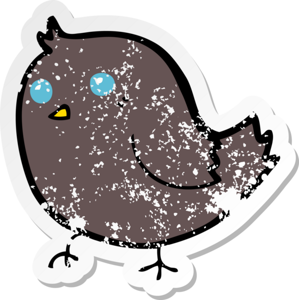 Bir insan tarafından çizilmiş karikatür kuşunun gerilmiş çıkartması.