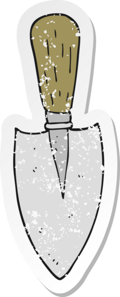 Bir insan tarafından çizilmiş bahçe malası desenli bir karikatür çıkartması.