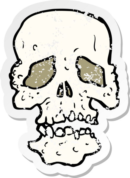 Bir insan tarafından çizilmiş karikatür kafatasının gerilimli yapıştırması.