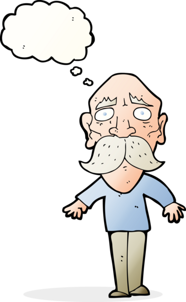 Bir insan tarafından çizilmiş düşünce baloncuğu olan üzgün yaşlı bir adam.