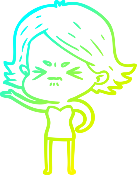 Bir insan tarafından çizilmiş kızgın bir kızın soğuk çizgi çizimi.