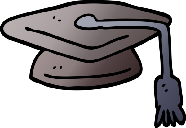 Bir insan tarafından çizilmiş vektör gradyan çizim karikatürü mezuniyet şapkası
